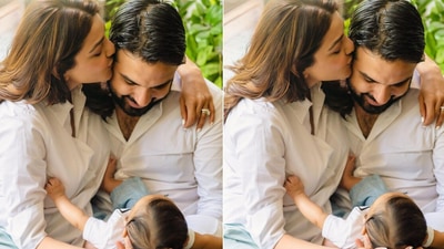 Kajal Aggarwal shares a photo with husband Gautam Kitchlu and son Neil.