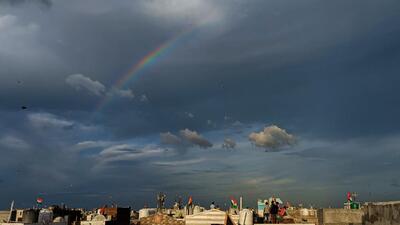 A rainbow seen in the sky in New Delhi on Monday. (PTI Photo) A rainbow seen in the sky in New Delhi on Monday. (PTI Photo)