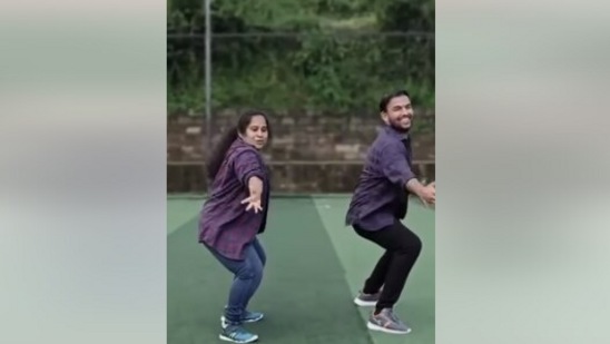 The image, taken from the Facebook video shared by Kerala health minister Veena George, shows the two doctors dancing to Malayalam song Pala Palli Tirupalli.(Facebook/@Veena George)
