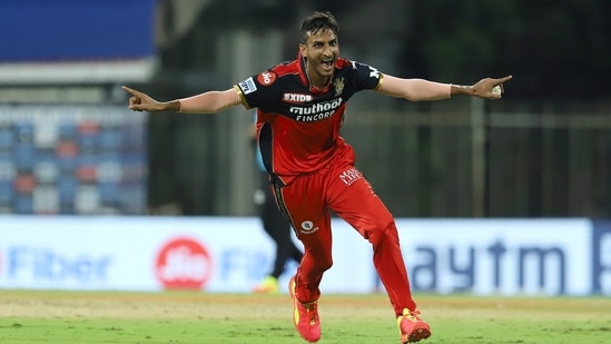 File photo of Shahbaz Ahmed of Royal Challengers Bangalore celebrating the wicket of Abdul Samad of Sunrisers Hyderabad during Indian Premier League cricket match between Sunrisers Hyderabad and Royal Challengers Bangalore at the M. A. Chidambaram Stadium, in Chennai,&nbsp;(PTI)