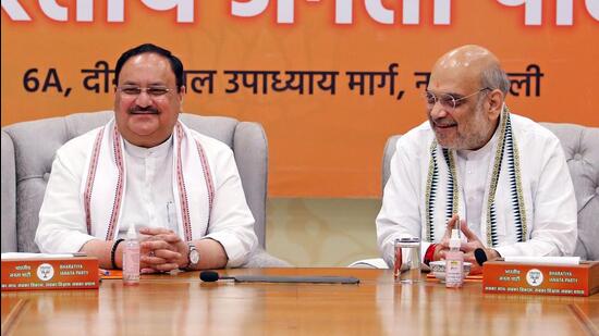 New Delhi, Aug 16 (ANI): Bharatiya Janata Party President JP Nadda and Union Home Minister Amit Shah hold the Bihar BJP core committee meeting, at party headquarters, in New Delhi on Tuesday. (ANI Photo/Ayush Sharma) (Ayush Sharma)