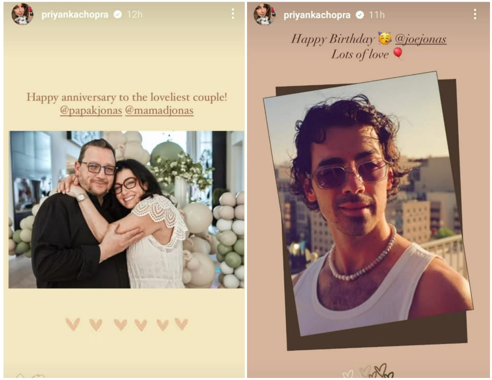 Priyanka Chopra wished her in-laws and Joe Jonas on Instagram.