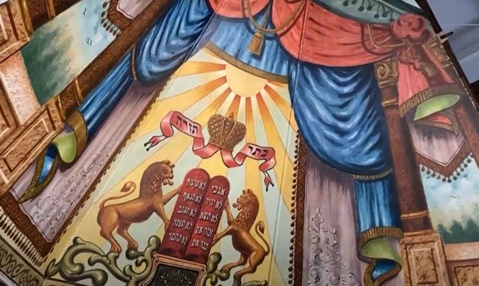 Now known as the “Lost Mural,” it's a rare representation of a kind of art that graced wooden synagogues in Europe that were largely destroyed during the Holocaust (AP) Now known as the “Lost Mural,” it's a rare representation of a kind of art that graced wooden synagogues in Europe that were largely destroyed during the Holocaust (AP)