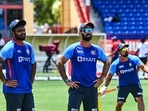 Sanju Samson and Dinesh Karthik during a practice session for Team India.(AFP) Sanju Samson and Dinesh Karthik during a practice session for Team India.(AFP)