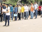 Students line up outside a CUET centre in Noida on Wednesday. (PTI) Students line up outside a CUET centre in Noida on Wednesday. (PTI)