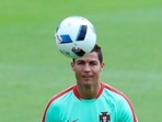 Portugal's Cristiano Ronaldo exercises with the ball during a training session Portugal's Cristiano Ronaldo exercises with the ball during a training session