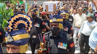 Lance Naik Chandrashekhar Harbola was laid to rest in Haldwani area of Nainital district in Uttarakhand on Wednesday (HT Photo) Lance Naik Chandrashekhar Harbola was laid to rest in Haldwani area of Nainital district in Uttarakhand on Wednesday (HT Photo)