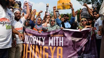 Indian demonstrators protest in 2017 against the treatment of Rohingya Muslims in Myanmar. (AFP File Photo)