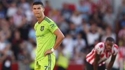 Cristiano Ronaldo looks round after the end of the Premier League match between Brentford and Manchester United at the Gtech Community Stadium in London. (AP) Cristiano Ronaldo looks round after the end of the Premier League match between Brentford and Manchester United at the Gtech Community Stadium in London. (AP)