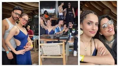 Ankita Lokhande with husband Vicky Jain, actor Arjun Bijalni with wife, Neha Swami enjoying on their Goa holiday.&nbsp;