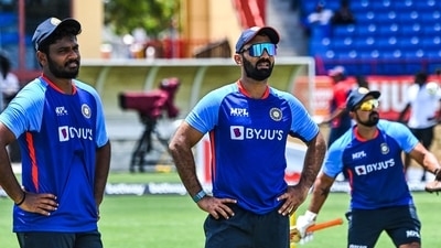 Sanju Samson and Dinesh Karthik during a practice session for Team India. (AFP) Sanju Samson and Dinesh Karthik during a practice session for Team India. (AFP)