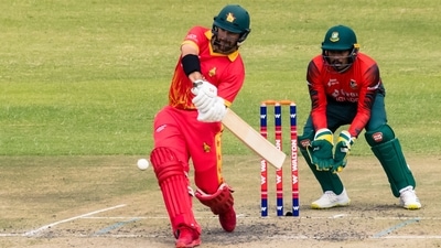 Zimbabwe batsman Ryan Burl plays a shot (AFP)