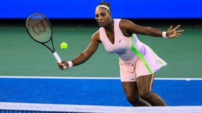 Serena Williams, of the United States, returns a shot to Emma Raducanu, of Britain, during the Western & Southern Open tennis tournament. (AP) Serena Williams, of the United States, returns a shot to Emma Raducanu, of Britain, during the Western & Southern Open tennis tournament. (AP)