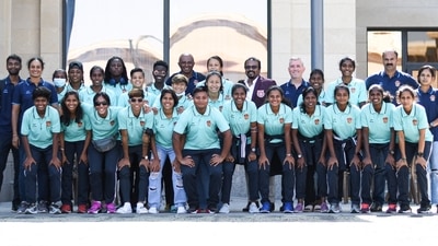 Gokulam Kerala women's team pose for a photo in Uzbekistan. (Twitter)