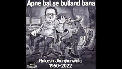 Amul paid homage to Rakesh Jhunjhunwala with a monochromatic doodle. (Instagram/@amul_india) Amul paid homage to Rakesh Jhunjhunwala with a monochromatic doodle. (Instagram/@amul_india)