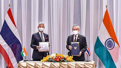 External affairs minister S Jaishankar with his Thailand counterpart and Deputy PM Don Pramudwinai during the 9th India-Thailand Joint Commission meeting in Bangkok. (PTI) External affairs minister S Jaishankar with his Thailand counterpart and Deputy PM Don Pramudwinai during the 9th India-Thailand Joint Commission meeting in Bangkok. (PTI)
