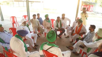 BKU leaders looking after arrangements for the protest. BKU is a constituency of the Samyukt Kisan Morcha. (HT PHOTO) BKU leaders looking after arrangements for the protest. BKU is a constituency of the Samyukt Kisan Morcha. (HT PHOTO)