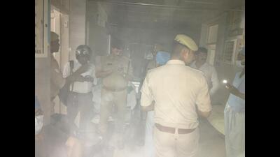 Police and fire department officials at the scene (HT Photo)