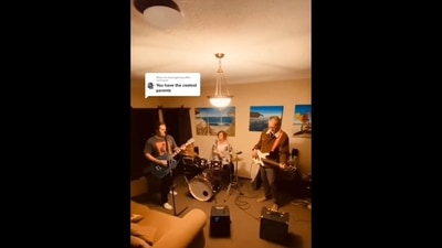 A screengrab from the video shows the family playing instruments. (Instagram/@goodnews_movement) A screengrab from the video shows the family playing instruments. (Instagram/@goodnews_movement)