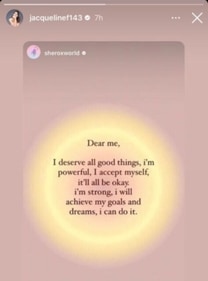 The note shared by Jacqueline Fernandez on Instagram on Wednesday. The note shared by Jacqueline Fernandez on Instagram on Wednesday.