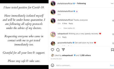 Shefali Shah shares on Instagram that she has tested positive for Covid-19. Shefali Shah shares on Instagram that she has tested positive for Covid-19.