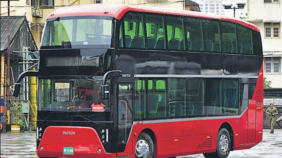 First electric double decker BEST bus arrives at Colaba Depot (Bhushan Koyande/HT Photo)
