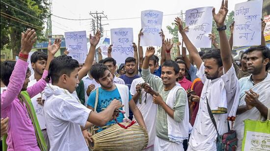 Vaishnav devotees at a demonstration in Santipur town to celebrate the decision of creating a new district in Nadia. (PTI) Vaishnav devotees at a demonstration in Santipur town to celebrate the decision of creating a new district in Nadia. (PTI)