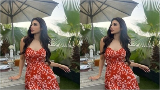 Mouni played muse to fashion designer house Guapa and picked a red slip dress for the pictures.(Instagram/@imouniroy)