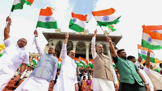 The rally, originally planned on July 28, was cancelled after BJP Yuva Morcha member Praveen Nettaru's murder in Dakshina Kannada.(PTI) The rally, originally planned on July 28, was cancelled after BJP Yuva Morcha member Praveen Nettaru's murder in Dakshina Kannada.(PTI)