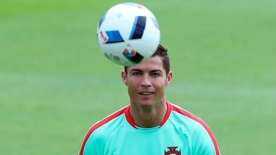 Portugal's Cristiano Ronaldo exercises with the ball during a training session (AP Photo)