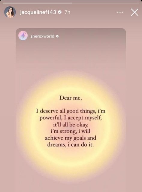 The note shared by Jacqueline Fernandez on Instagram on Wednesday. The note shared by Jacqueline Fernandez on Instagram on Wednesday.