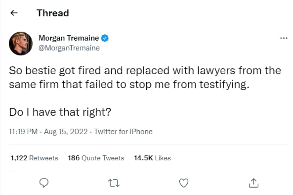 Morgan Tremaine shares a tweet about Amber Heard's lawyer.