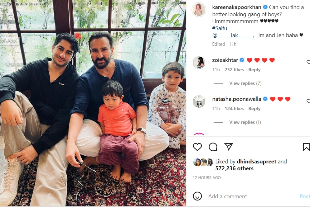 Kareena Kapoor shared a photo from Saif Ali Khan's birthday party on Instagram. 