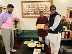 Nitin Gadkari meets Amitabh Bachchan, Abhishek Bachchan to seek support for National Road Safety Mission across India. Nitin Gadkari meets Amitabh Bachchan, Abhishek Bachchan to seek support for National Road Safety Mission across India.