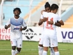 Roy Krishna celebrates after scoring with Sunil Chhetri(Twitter/bengalurufc) Roy Krishna celebrates after scoring with Sunil Chhetri(Twitter/bengalurufc)