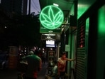 A view of people outside a cannabis shop in Bangkok, Thailand &nbsp;