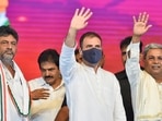 File photo of DK Shivakumar with Rahul Gandhi and Siddaramaiah. File photo of DK Shivakumar with Rahul Gandhi and Siddaramaiah.