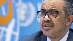 FILE - Tedros Adhanom Ghebreyesus, director general of the World Health Organization, talks to the media regarding the coronavirus at the World Health Organization headquarters in Geneva, Switzerland, 