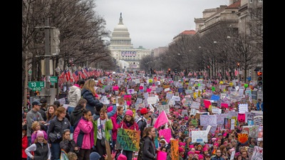 The Women’s March in Washington on 21 January 2017. It was held the day after the inauguration of Donald Trump as US president and was a protest against his perceived anti-woman views. (Mobilus via Wikimedia Commons) The Women’s March in Washington on 21 January 2017. It was held the day after the inauguration of Donald Trump as US president and was a protest against his perceived anti-woman views. (Mobilus via Wikimedia Commons)