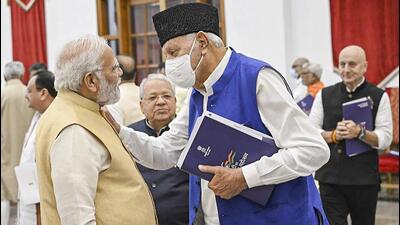 JKNC president Farooq Abdullah (right) with Prime Minister Narendra Modi in New Delhi earlier this month. (PTI File Photo) JKNC president Farooq Abdullah (right) with Prime Minister Narendra Modi in New Delhi earlier this month. (PTI File Photo)
