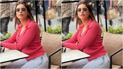Aamna further accessorised her look for the day in silver heart-shaped earrings and tinted shades as she posed for the cameras (Instagram/@aamnasharifofficial)