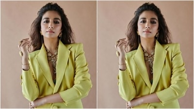 Keerthy wore her tresses open in a back brushed look as she posed for the cameras. (Instagram/@keerthysureshofficial)