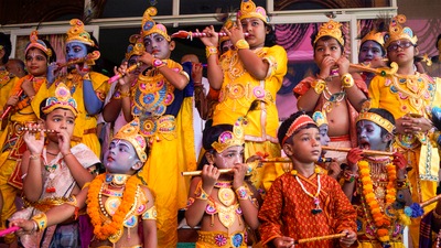 Children dressed up as Lord Krishna pose during a competition ahead of the upcoming festival of Janmashtami, in Bhubaneswar. To celebrate the festival, devotees prepare sweets, keep fast, decorate the temples and dress up in traditional clothes. (PTI) Children dressed up as Lord Krishna pose during a competition ahead of the upcoming festival of Janmashtami, in Bhubaneswar. To celebrate the festival, devotees prepare sweets, keep fast, decorate the temples and dress up in traditional clothes. (PTI)