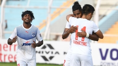 Roy Krishna celebrates after scoring with Sunil Chhetri (Twitter/bengalurufc) Roy Krishna celebrates after scoring with Sunil Chhetri (Twitter/bengalurufc)