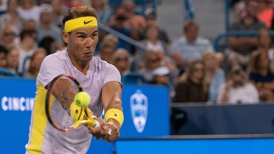 Rafael Nadal (ESP) returns a shot during his match against Borna Coric (CRO) at the Western &amp; Southern Open at the at the Lindner Family Tennis Center. (USA TODAY Sports)