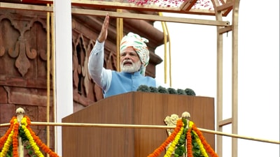 Prime Minister Narendra Modi addresses the nation from the ramparts of the Red Fort on the 76th Independence Day, Delhi (ANI) Prime Minister Narendra Modi addresses the nation from the ramparts of the Red Fort on the 76th Independence Day, Delhi (ANI)