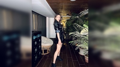 Rakul Preet's dress is made from patent liquid stretchable leather and features front metal snap closures with a curved corset like waist. (Instagram/@rakulpreet) Rakul Preet's dress is made from patent liquid stretchable leather and features front metal snap closures with a curved corset like waist. (Instagram/@rakulpreet)