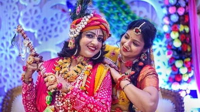 Prayagraj: Artists dressed as Lord Krishna and Goddess Radha perform during a cultural programme ahead of Janmashtami. On the next day of Janmashtami, people also celebrate Dahi Handi - a sporting event that mimics Lord Krishna's winsome moments as a child. (PTI) Prayagraj: Artists dressed as Lord Krishna and Goddess Radha perform during a cultural programme ahead of Janmashtami. On the next day of Janmashtami, people also celebrate Dahi Handi - a sporting event that mimics Lord Krishna's winsome moments as a child. (PTI)