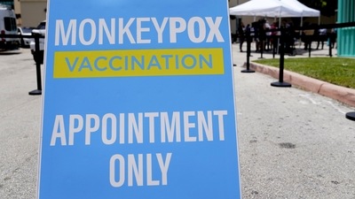 FILE - A sign for monkeypox vaccinations is shown at a vaccination site. (AP)