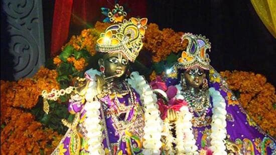 Idols of deities Krishna and Radha at the Vrindavan Chandrodaya temple. (HT File Photo)